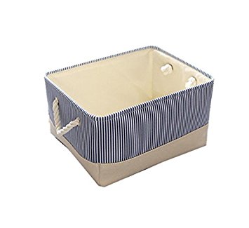 TheWarmHome Blue Canvas Basket Decorative Fabric Storage Bin for Toy Basket Clothes Storage Baby Basket Organizer 12"×8"×5" inch