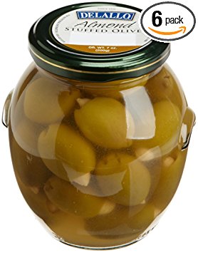 DeLallo Almond Stuffed Olives, 7-Ounce Jars (Pack of 6)
