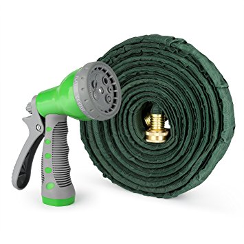 1Byone 50' x 1/2" Flat Garden Hose with 7 Function Spray Nozzle Great Hose for Watering Plants, Washing Car and Driveways and Cleaning