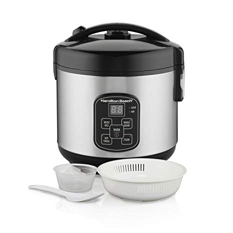 Hamilton Beach (37518) Rice Cooker, 4 Cups uncooked resulting in 8 Cups Cooked with Steam & Rinse Basket