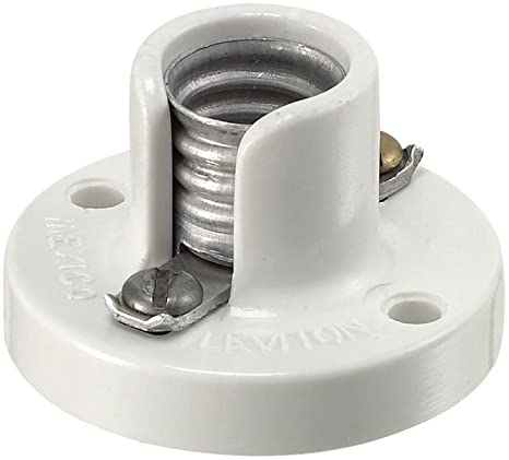 Leviton 10028 105-000 Keyless Lamp Holder, 75 W, Incandescent, Candelabra, Phenolic Body, Aluminum Shell, White