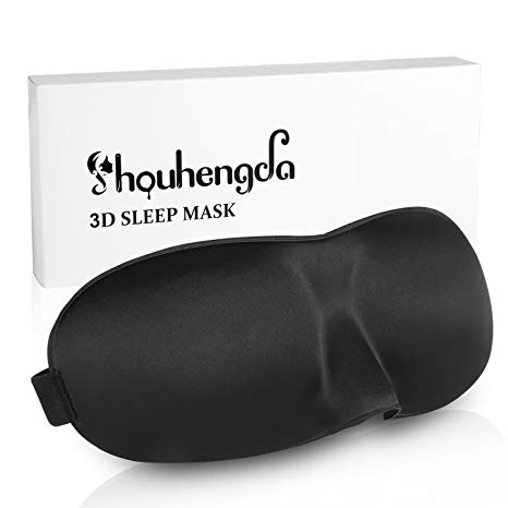 3D Sleep Mask, Shouhengda Contoured Silk Eyemask for Sleeping, Travel, Nap, Shift Works Can Adjustable Strap Ideal Gift for Woman & Men with Free Ear Plugs