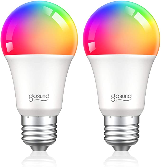 Alexa Smart Light Bulb, Gosund E26 8W 75W Equivalent A19 Led RGB Color Changing Dimmable Bulb, Work with Google Home Amazon Echo, 2.4Ghz WiFi Only, No Hub Required 2 Pack