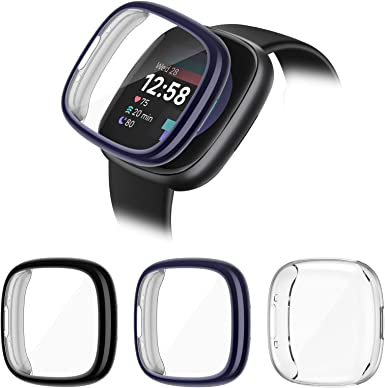 KIMILAR 3-Pack Screen Protector Case Compatible with Fitbit Sense 2/Versa 4, Ultra-Thin Soft TPU Plated Bumper All-Around Full Cover Protective Cases for Sense 2 Advanced Smartwatch