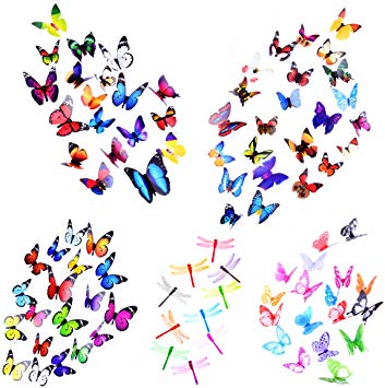 Heansun Wall Decal Butterfly Dragonfly, 90 PCS Wall Sticker Decals for Room Home Nursery Decor(80 Butterfly and 10 Dragonfly)