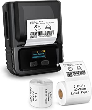 Phomemo M120 Label Makers-Barcode Label Printer, 3 Rolls Labels Set Bluetooth Label Maker, Thermal Portable Mini Label Maker Machine for Barcode,Qr Code,Small Business,Home Labeling,Address etc,Black