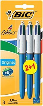 BIC 4 Colours Original Ballpoint Pen - Assorted Colours, Pack of 3