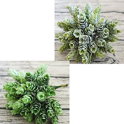 Supla 2 Bushes 7 inch Artificial Hops Artificial Shrubs Artificial Succulent Faux succulents Faux Pinecone Plastic Succulents, 6 stems Bush