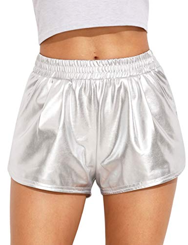 SweatyRocks Women's Metallic Shorts Elastic Waist Shiny Pants
