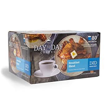 Day to Day Breakfast Blend Single Serve Coffee Cups, Fits Keurig K Cup Brewers, Box of 80 Coffee Pods