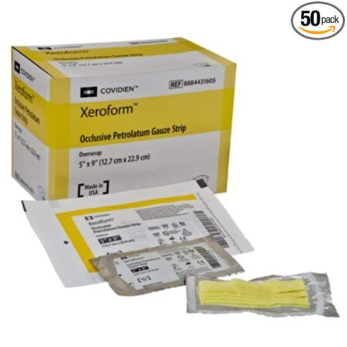 Covidien 8884433301 Xeroform Occlusive Petrolatum Gauze Patch, 1" x 8" Size (Pack of 50)