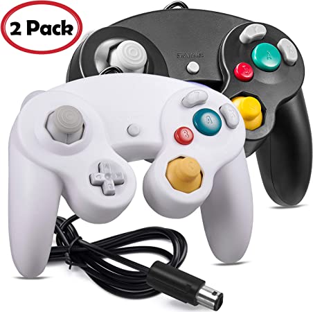 2 Pack iNNEXT Gamecube Controller, GC NGC Classic Wired Controller Compatible with Gamecube Wii Wii U Switch Video Game Console, 1.8m/5.9ft (Black   White)