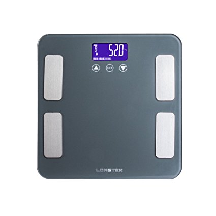 Longtek Body Fat Scale(regular),Digital Weight Scale,Body Fat Scale FDA Approved Super Size Tempered Panel 400lb. Large Digital Backlit LCD, 10User Auto Recognition, Elegant Gray