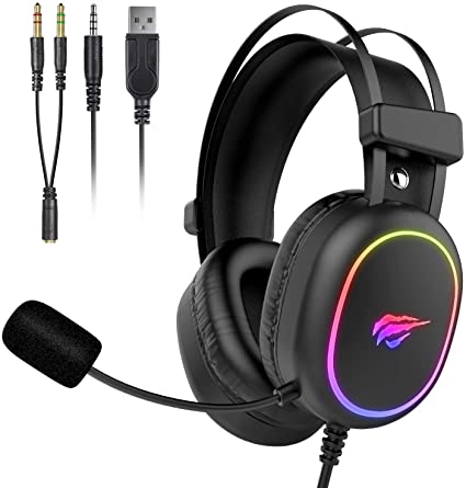 havit Wired Gaming Headset with Mic for PS4 Xbox One PC RGB Game Headphones with Stereo Surround Sound, Volume Control, Soft Earmuffs, LED Light for Computer Laptop (H2016d)