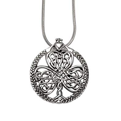 925 Sterling Silver Celtic Three Leaf Clover Claddagh Pendant on Alloy Necklace Chain, 18 inches