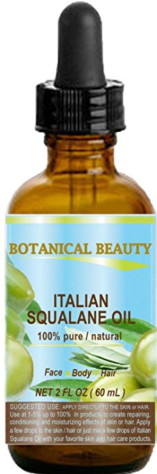 SQUALANE Italian Olive. 100% Pure / Natural / Undiluted Oil. 2 fl.oz- 60ml. 100% Ultra-Pure Moisturizer for Face , Body & Hair. Reliable 24/7 skincare protection. by Botanical Beauty.