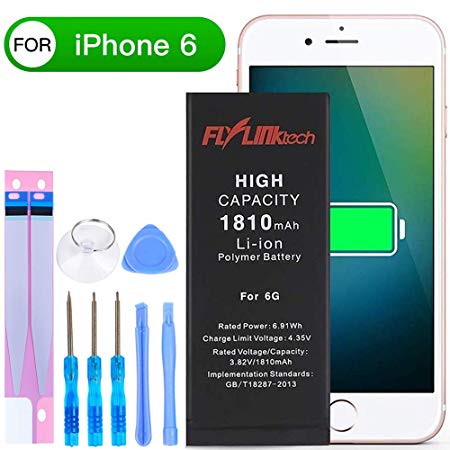 FLYLINKTECH Battery for iPhone 6s 3.82v 2200mAh High Capacity Li-ion Polymer fit iphone 6s Mobile Phone Battery with All Repair Replacement Kit Tools Adhesive Strips (not 6/6P/6SP) (iPhone 6 battery)