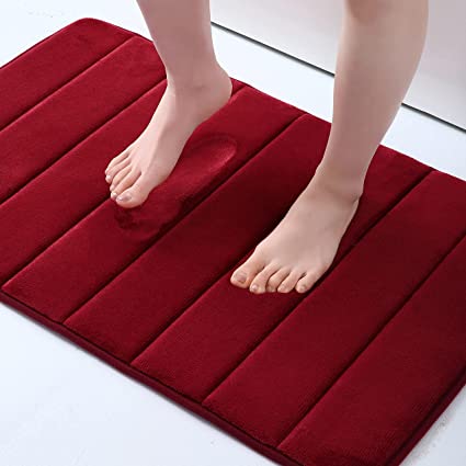 Olanly Memory Foam Soft Bath Mats Non-Slip Absorbent Bathroom Rugs Rubber Back Runner Mat for Kitchen Bathroom Floors 17"x24", Wine Red