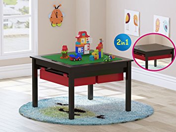 UTEX 2 In 1 Kids Construction Play Table with Storage Drawers and Built In Plate,Espresso