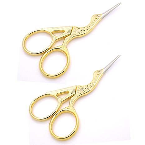 JINJIAN Classic Forged Stork Embroidery Scissors for Sewing Craft Art Work, 3-1/2", Gold Plated, Set of 2