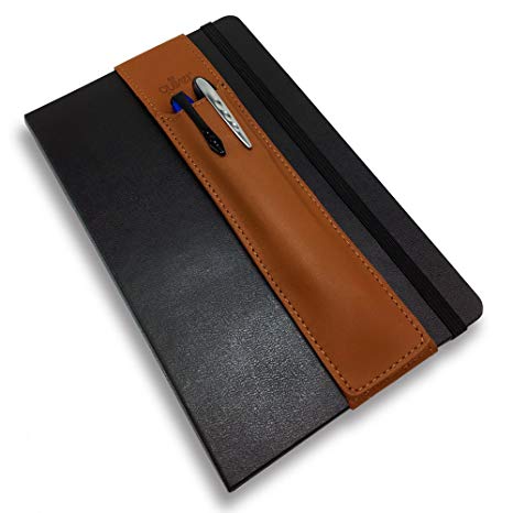 Notebook Pen Holder | Double Pen Holder | Fits Hardcover Notebooks, Journals, Planners 8-8.5" Tall (20.3-21.6 cm)(Brown Leather, Brown Stitching)