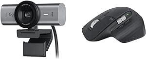 Logitech MX Brio Ultra HD 4K Collaboration and Streaming Webcam, 1080p at 60 FPS & MX Master 3S - Wireless Performance Mouse with Ultra-Fast Scrolling, Ergonomic, 8K DPI, Glass Tracking