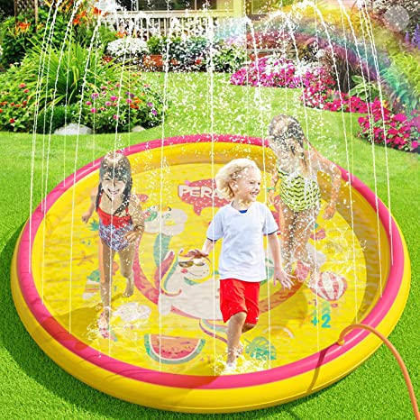 (68") Inflatable Sprinkler Splash Pad for Kids Toddlers Dogs, Kiddie Baby Pool, Outdoor Water Play Mat Toys - Baby Infant Wading Pool - Fun Backyard Fountain Play Mat for 1 -12 Year Old Girls Boys