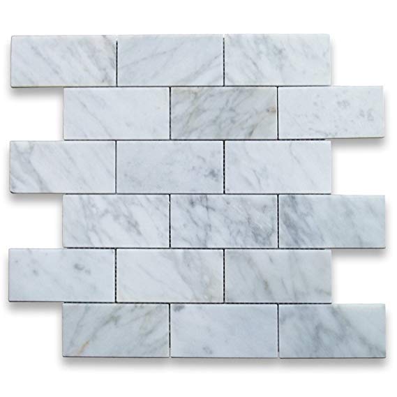Carrara White Italian Carrera Marble Subway Brick Mosaic Tile 2 x 4 Polished