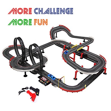 StarryBay 1/43 Scale Electric RC Slot Car Racing Track Sets Dual Speed Mode Race Track for Boys and Girls - 2 Slot Racing Car & 2 RC Handles Included - More Fun More Challenge More Competitive
