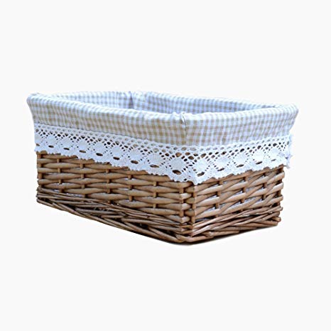 Rurality Willow Wicker Storage Basket with Liner, Coffee Color