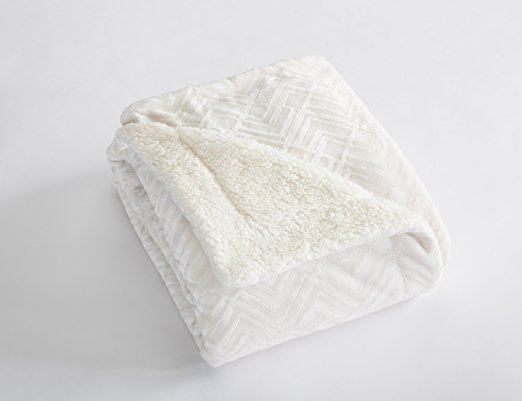 Premium Reversible Berber and Sculpted Velvet Plush Luxury Blanket. High-End, Soft, Warm and Silky Bed Blanket. By Home Fashion Designs. (Full / Queen, Winter White)