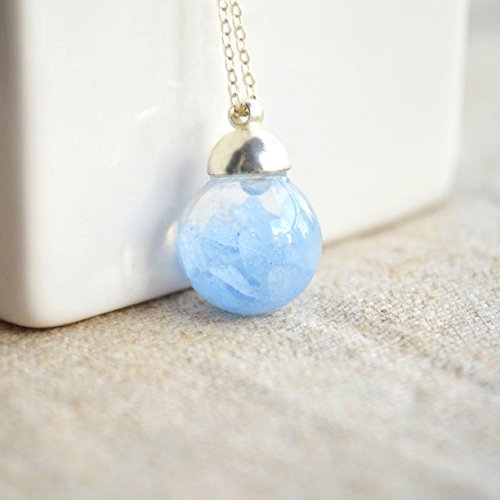 Antarctic Love Blue Luminous Stone Glow In The Dark Water 925 Sterling Silver Necklace 17.7" Length