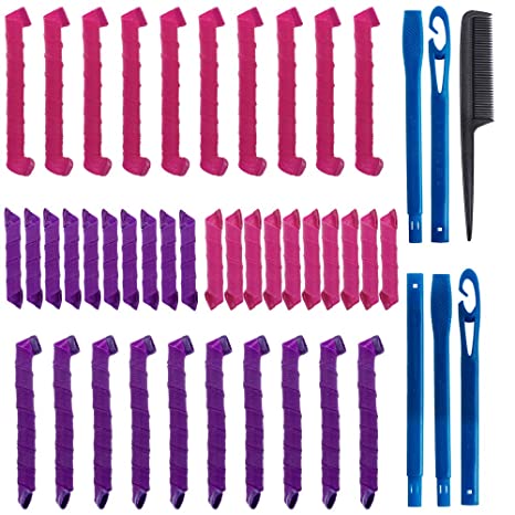 fani 40 PCS Magic Hair Curlers, Wave Hair Curlers Styling Kit with 2 Styling Hooks, Magic Spiral Curls Wave Hairstyles for Long Hair (30cm, 55cm)