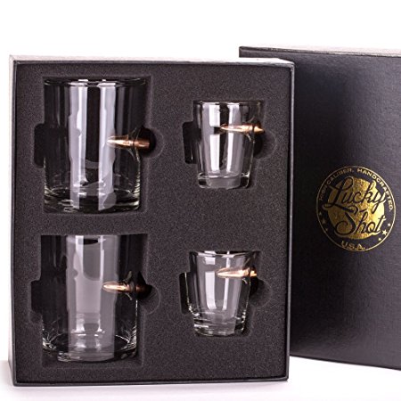 .308 Real Bullet Handblown Shot Glass and Whisky Glass Gift Set - Set of 4