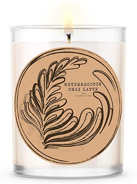 Kate Bissett Baubles Butterscotch Chai Latte Scented Premium Candle and Jewelry with Surprise Ring Inside | 18 oz Large Candle | Fall Collection | Made in The USA | Parrafin Free | Size 5