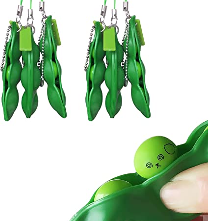 Acerich 6 Pack Edamame Keychain Fidget Toys - Squeeze-a-Bean Puchi Puti Mugen Keyring Pea Keychain Soybean Toys Gift