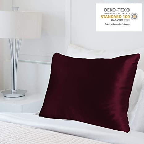 MYK 100% Natural Mulberry Silk Pillowcase, Luxurious 25 Momme for Hair and Skin Care, Oeko-TEX, Queen Size, Burgundy, 1pc