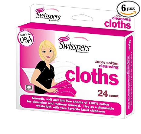 Swisspers Premium Cotton Cleansing Cloths, 24 Count, Pack of 6
