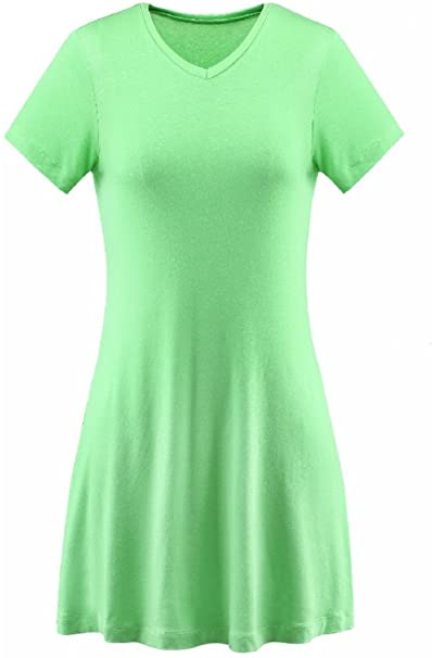 A-Wintage Womens V-Neck Tunic Top Mini T-Shirt Dress Green Dress Costume