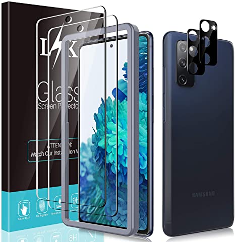 LϟK 4 Pack Screen Protector Samsung Galaxy S20 FE 5G - S20 Fan Edition 5G with 2 Pack Tempered Glass and 2 Pack Camera Lens Protector - 9H Hardness Alignment Frame Screen Protective Film - Black