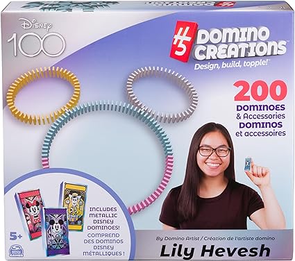 Disney 100th Anniversary H5 Domino Creations 200 Dominoes & Accessories Domino Artist Lily Hevesh, Disney Gifts Dominoes Set for Adults & Kids Ages 5