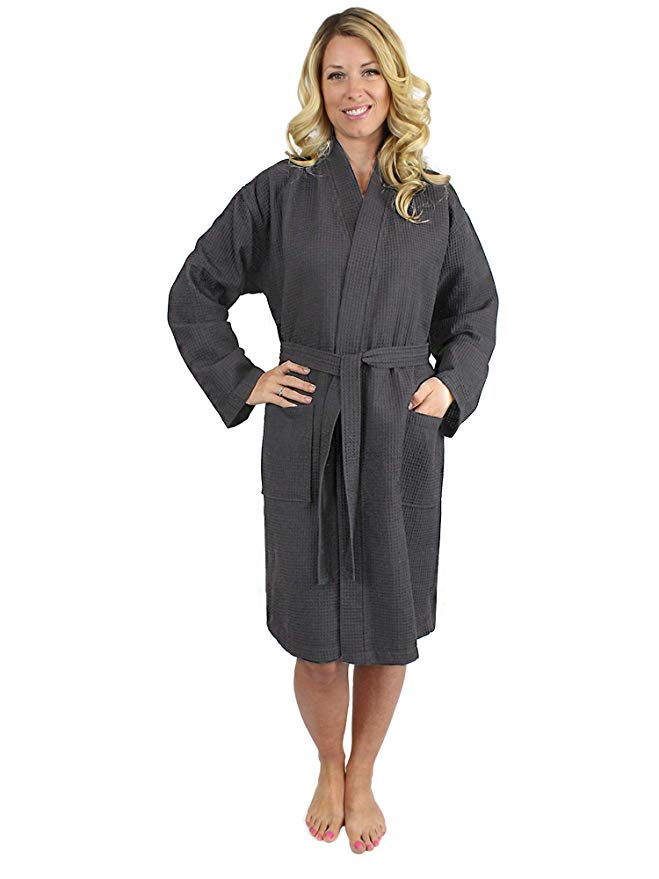 Premium Turkish Cotton Waffle Weave Lightweight Kimono Spa Bathrobe for Women