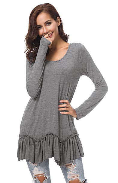 Urban CoCo Women's Casual T-Shirt Solid Long Sleeve Tunic Tops