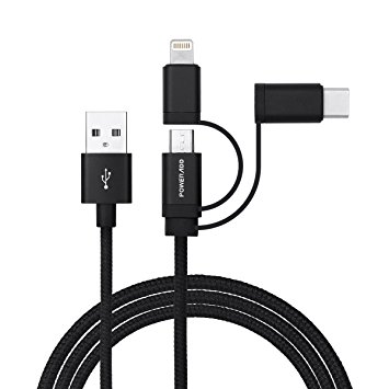 [MFi Certified] 3 in 1 Charging Cable, Poweradd MFi Certified Lightning, Type C, Micro USB Cable, 3.3ft (1m) Multiple Universal Charging Cord for iPhone, iPad and Android Smartphone