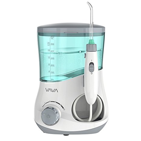 VAVA Counter Top Oral Irrigator for Whole Family, Leak-Proof Dental Flosser (600ml Capacity 10 Water Pressure Levels up to 110 PSI, 3 x Interchangeable Nozzles & 1 x Tongue Scraper, IPX6 Splashproof)