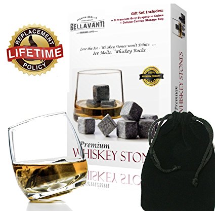 Bellavanti Whiskey Chilling Stones For a Drink Without Diluting or Watering Down,  Standard Gift Box (Set of 9)