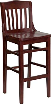 Flash Furniture HERCULES Series School House Back Mahogany Wood Restaurant Barstool