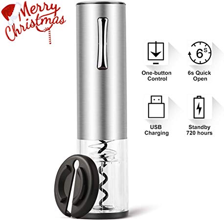MDDM Stainless Steel Electric Wine Opener, Rechargeable Automatic Wine Bottle Opener, Cordless Electric Corkscrew, 3PCS Includes Foil Cutter and USB Cable