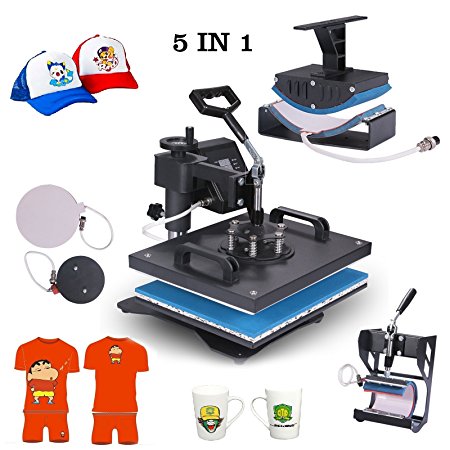 Superland Power Heat Press 5 in 1 Industrial-Quality 12-by-15-Inch Multifunctional Sublimation T-Shirt Hat Mug Heat Press Machine (5 in 1: 12" x 15")