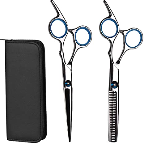 Hair Cutting Scissors Thinning Shears,Professional Barber Sharp Hair Scissors Hairdressing Shears Kit in Leather Case for Women Men Pet 2 Pcs